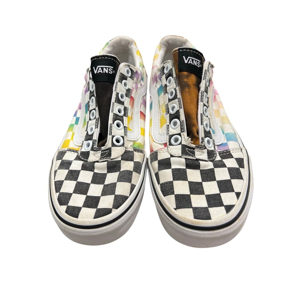 Vans Old Skool SK8 sneakers  rainbow checkerboard bleached out tongue SZ 7